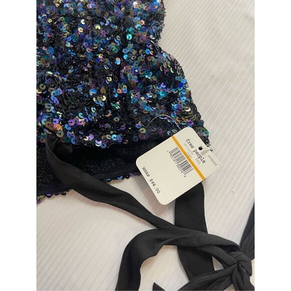 NWT Free People Intimately Hey Girl Tie Strap Sequin Cami Top in Night Sz Small - Picture 2 of 8